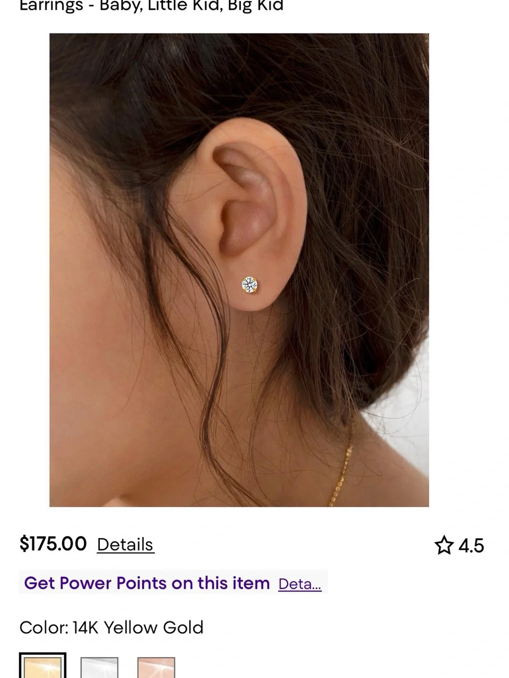 14K Yellow Gold Cubic Zirconia Stud Earrings for Kids